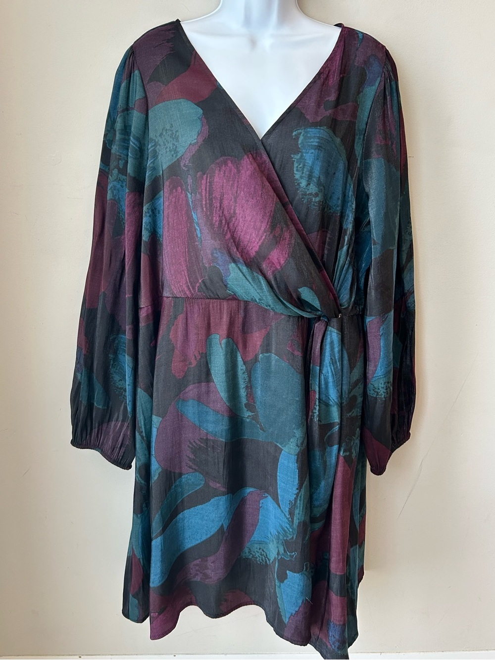 Ava & Viv Abstract Floral Faux Wrap Tunic Dress | Whimsigoth Dark Academia Large